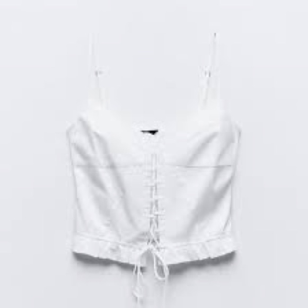 Zara White Lace Up Top Sz M